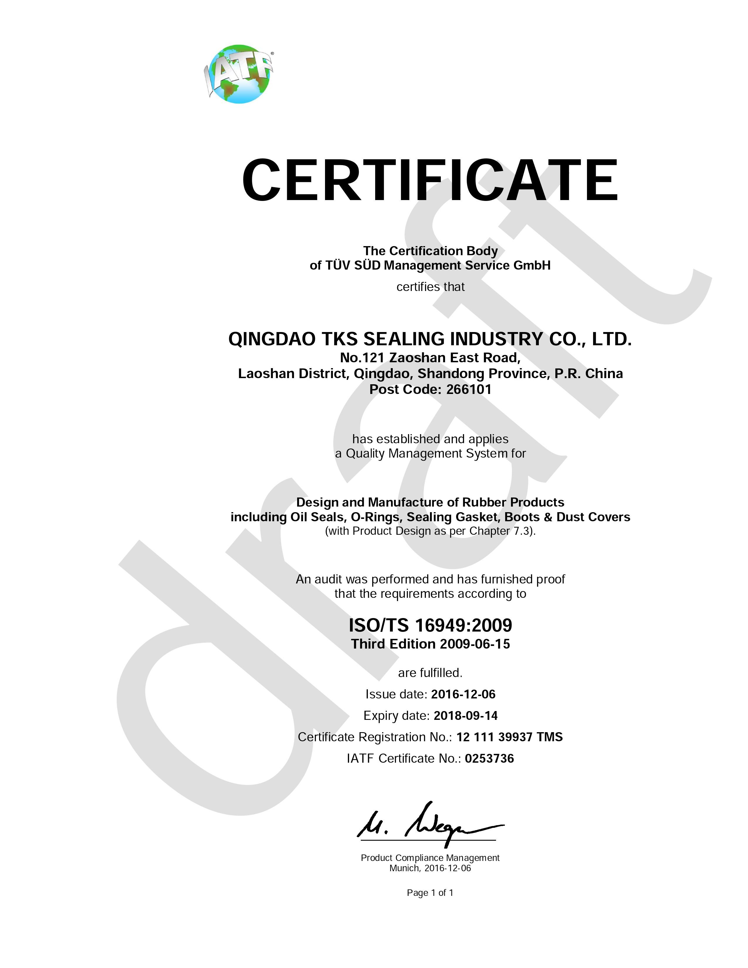China Qingdao Global Sealing-tec co., Ltd Certification